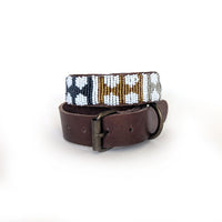 Beaded Leather Dog Collar in Metallic Arrows