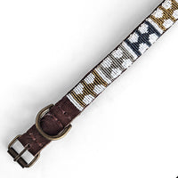 Beaded Leather Dog Collar in Metallic Arrows