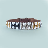Beaded Leather Dog Collar in Metallic Arrows