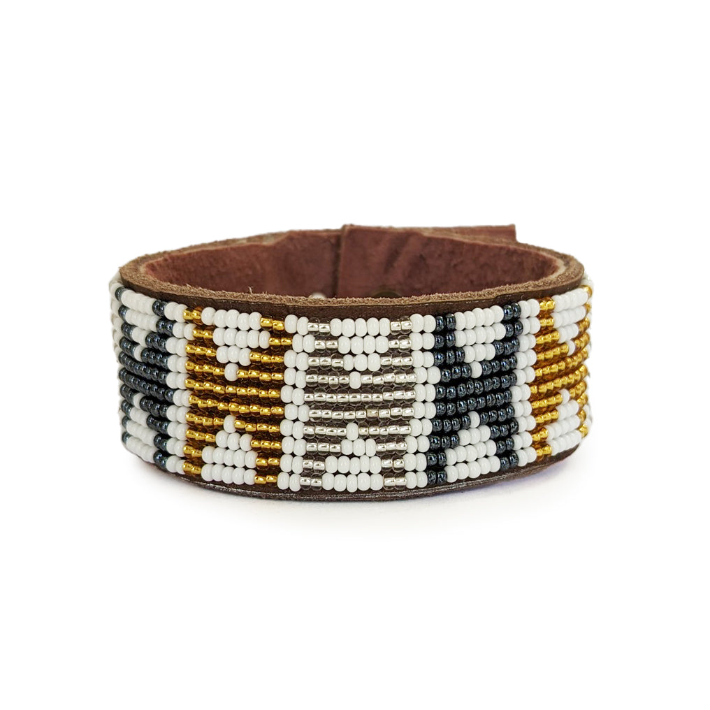 Arrows Metallic Beaded Leather Cuff Bracelet | Handmade Fair Trade