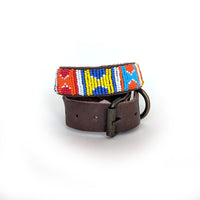 Beaded Leather Dog Collar in Multi Arrows