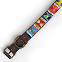 Beaded Leather Dog Collar in Multi Arrows