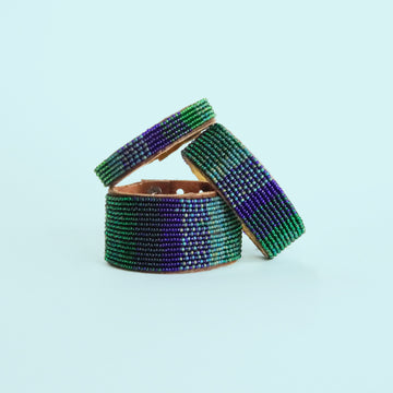 Gradient Peacock Beaded Leather Cuff