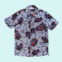 Navy and Red Floral Kitenge Camp Shirt