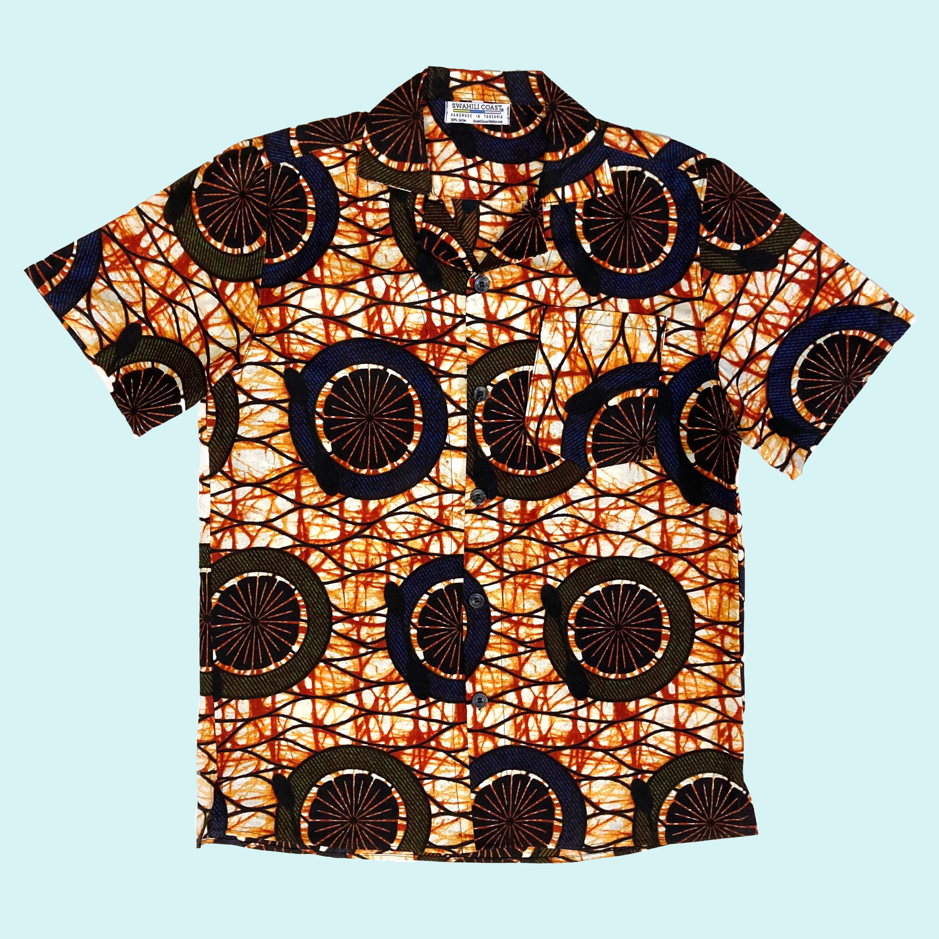 teardrop with tent Orange Slices Kitenge Camp Shirt