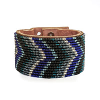 Deep Sea Chevron Beaded Leather Cuff