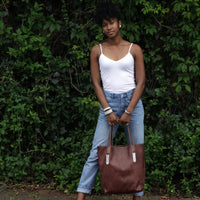 Compass Beaded Leather Tote Bag