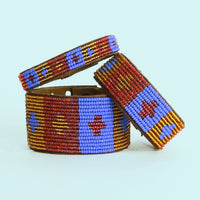Group photo of large, medium and small Quilt Coral Beaded Leather Cuff