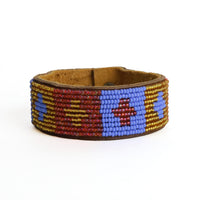 Medium Quilt Coral Beaded Leather Cuff