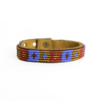 Small Quilt Coral Beaded Leather Cuff