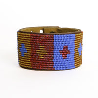 Large Quilt Coral Beaded Leather Cuff