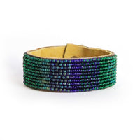 Medium Gradient Peacock Beaded Leather Cuff