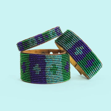 Quilt Peacock Beaded Leather Cuff
