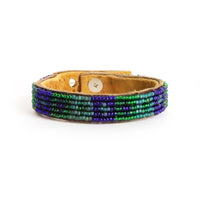 Small Quilt Peacock Beaded Leather Cuff