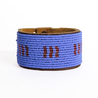 Large Stitches Ocean and Coral Beaded Leather Cuff