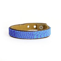 Ombre Light Blue and Ocean Beaded Leather Cuff