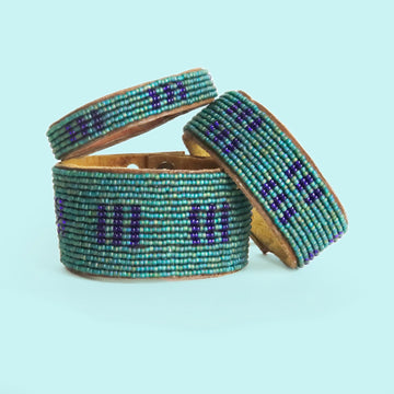 Large, medium and small Peacock Stitches Beaded Leather Cuff