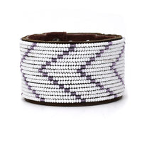 Chevron Amethyst Beaded Leather Cuff