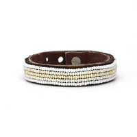 Stripes Pearl and White Beaded Leather Cuff
