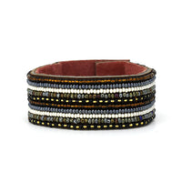 Stripes Neutral Beaded Leather Cuff