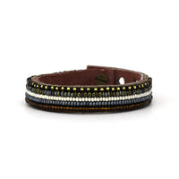 Stripes Neutral Beaded Leather Cuff
