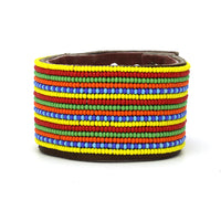 Stripes Multi Beaded Leather Cuff