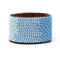 Ombre Light Blue and White Beaded Leather Cuff