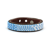 Ombre Light Blue and White Beaded Leather Cuff