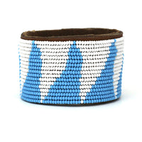 Tri Light Blue Beaded Leather Cuff