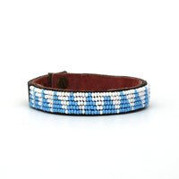 Tri Light Blue Beaded Leather Cuff