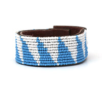 Tri Light Blue Beaded Leather Cuff