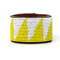 Tri Yellow Beaded Leather Cuff