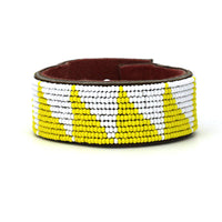 Tri Yellow Beaded Leather Cuff