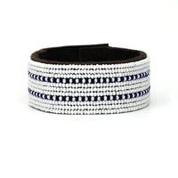 Dashes Dark Blue Beaded Leather Cuff