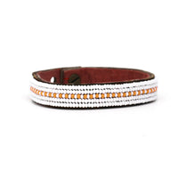 Dashes Orange Beaded Leather Cuff