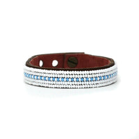 Dashes Light Blue Beaded Leather Cuff