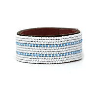 Dashes Light Blue Beaded Leather Cuff