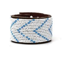 Chevron Light Blue Beaded Leather Cuff