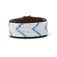 Chevron Light Blue Beaded Leather Cuff