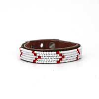 Chevron Red Beaded Leather Cuff