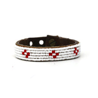 Diamond Red Beaded Leather Cuff