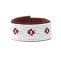 Diamond Red Beaded Leather Cuff