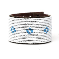 Diamond Light Blue Beaded Leather Cuff