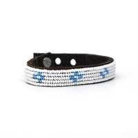Diamond Light Blue Beaded Leather Cuff