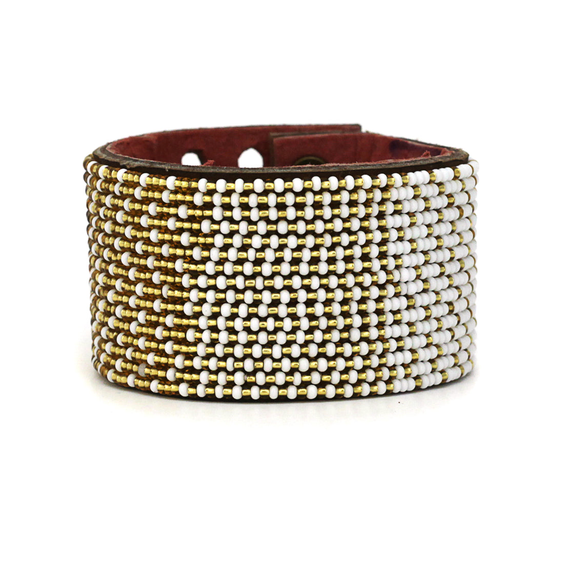 Ombre Gold and White Beaded Leather Cuff