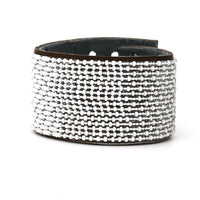 Ombre Silver and White Beaded Leather Cuff