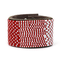 Ombre Red and White Beaded Leather Cuff