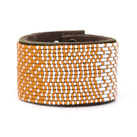 Ombre Orange Beaded Leather Cuff