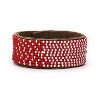 Ombre Red and White Beaded Leather Cuff
