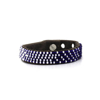 Ombre Dark Blue and White Beaded Leather Cuff